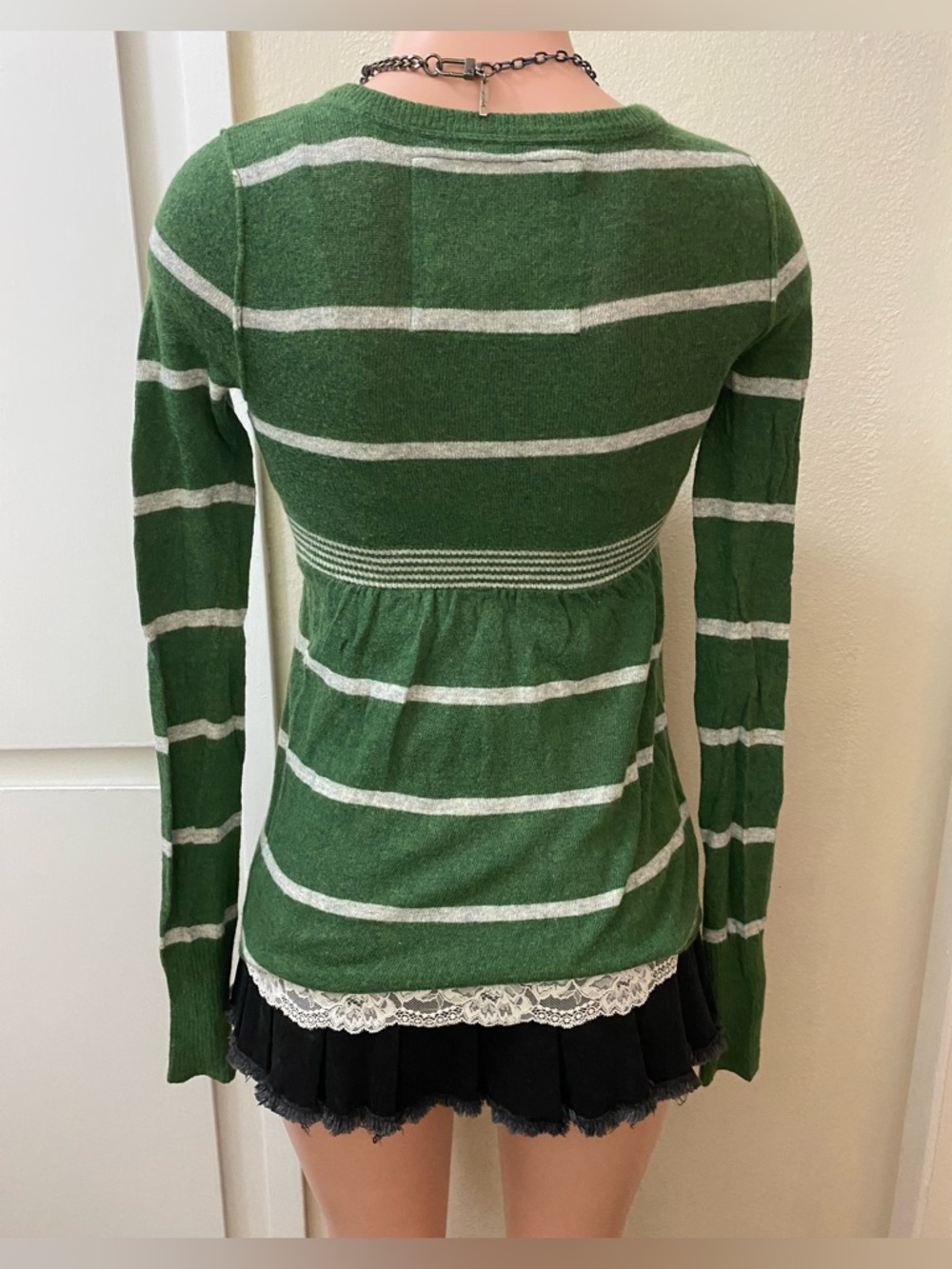 Y2k vintage Abercrombie green and white striped babydoll long sleeve sweater - Picture 11 of 15